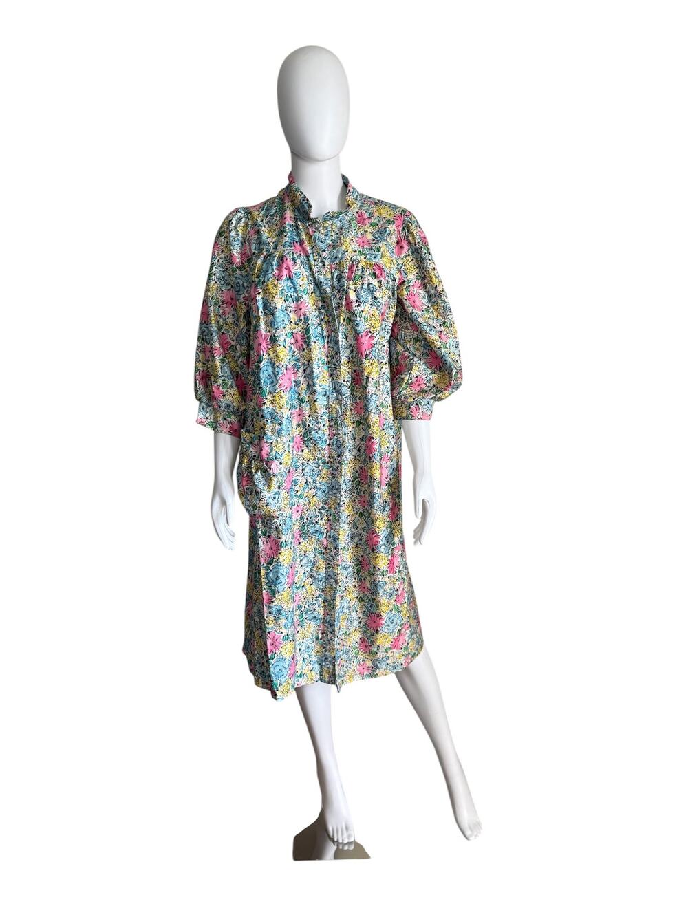 Multicolor Floral Print Button Front Shirt Midi Dress